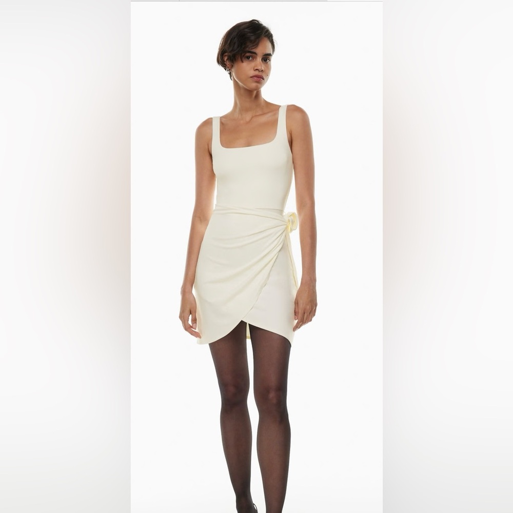 Wilfred, Mini Dress, Drapey jersey mini wrap dress, Size small, Light birch